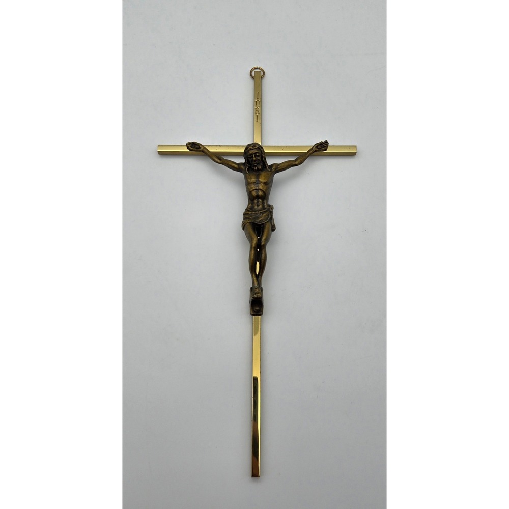 Vintage INRI Brass Wall Crucifix Cross Jesus Bronze 10x5 Religious Decor Art